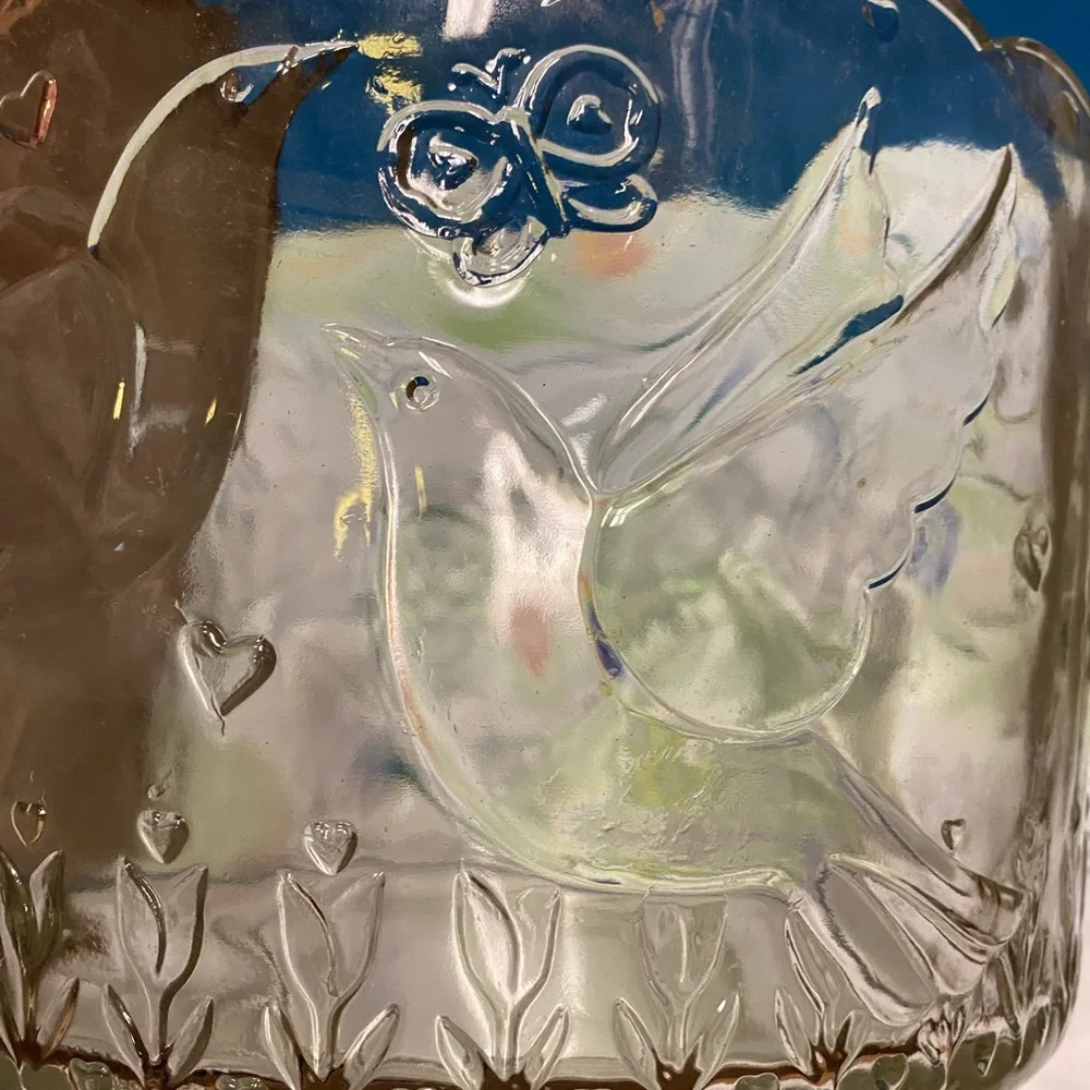 Glass Punch Bowl with Doves and Butterfly Motif Wedding Engagement Formal